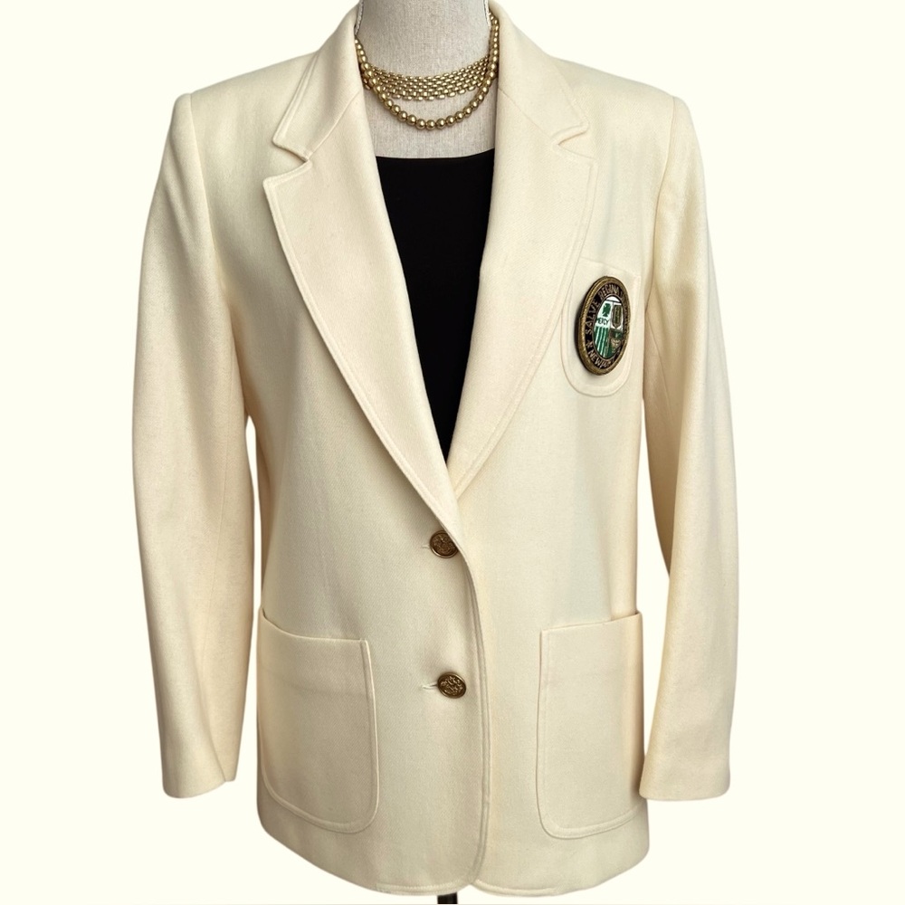 Vintage Cream Wool Salve Regina Crest Preppy Colligate Blazer Size M/L - Picture 5 of 16